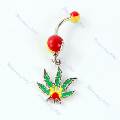 POT LEAF JAMAICA Dangling Belly Navel Ring Marijuana