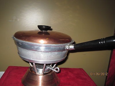 VTG CONTINENTAL SILVER CO. COVERED COPPER POT FONDUE WARMER W STAND 5 