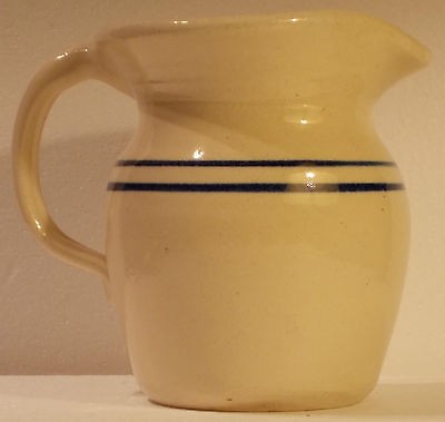 Stoneware PITCHER by Casey Pottery Marshall Texas White with Two Blue 