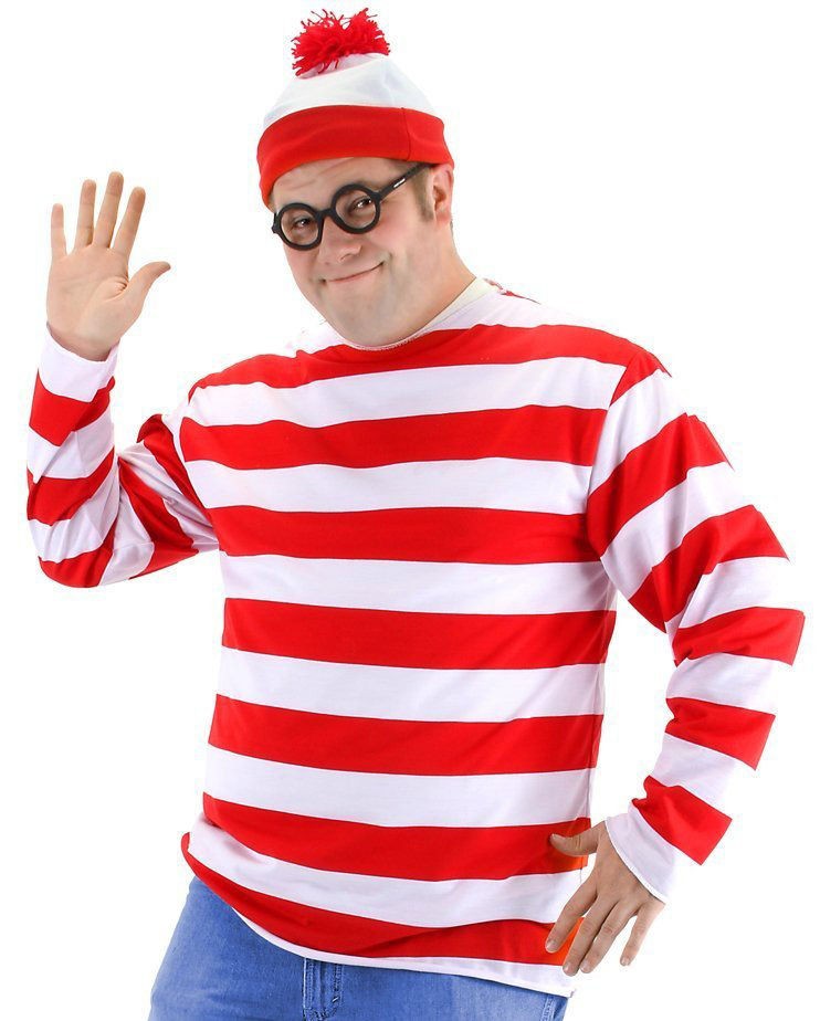 Wheres WALDO Stripe Shirt Hat Glasses ADULT MENS Costume Kit S M L XL 