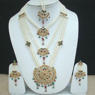 BOOLYWOOD INDIAN RANI HAAR JEWELRY SET PEARL CZ BRIDAL NECKLACE 