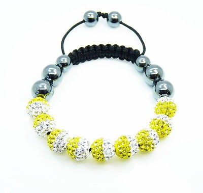 New Gift Yellow/Clear HipHop 9 Disco Balls 10mm Shamballa Crystal Bead 