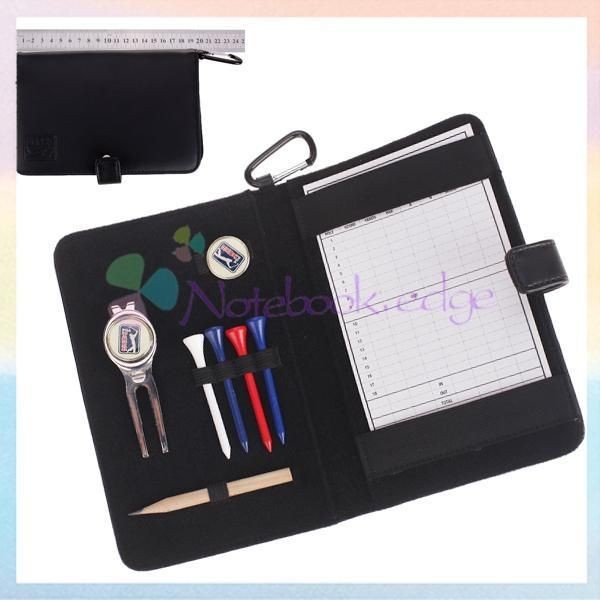   Leather Golf Organiser Scorecard Pencil Marker Tees Divot Tool Set Kit