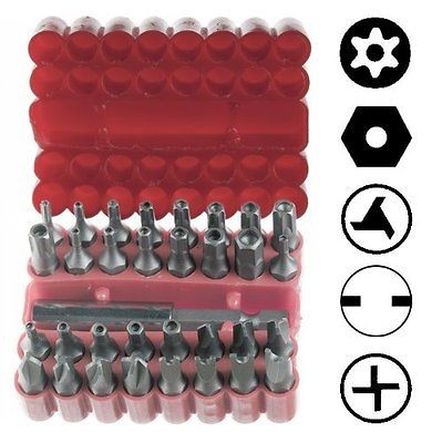 New 33pc Security Bit Set Tamper Proof   Torx Hex Star