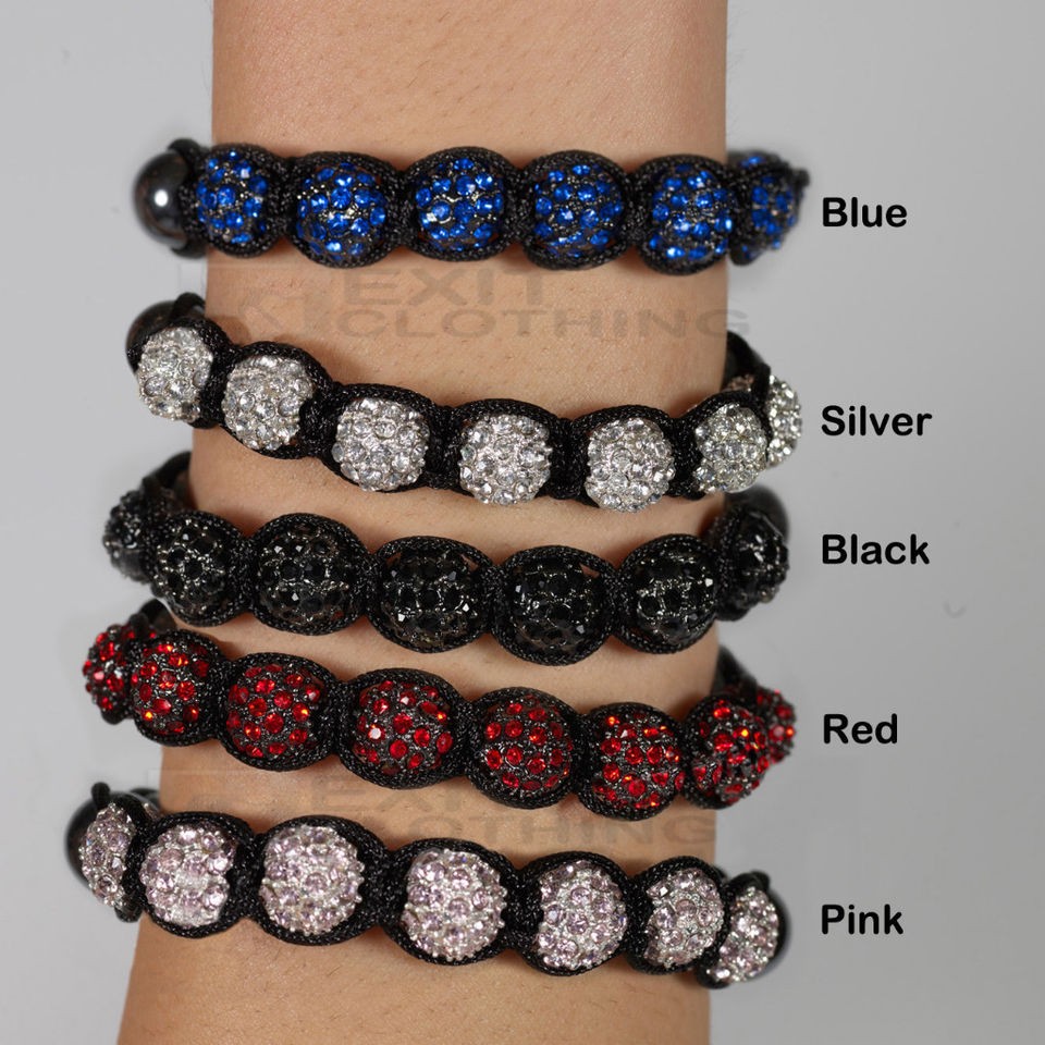 WOMENS UNISEX CRYSTAL DISCO BALL SHAMBALLA BRACELET BLUE BLACK PINK 