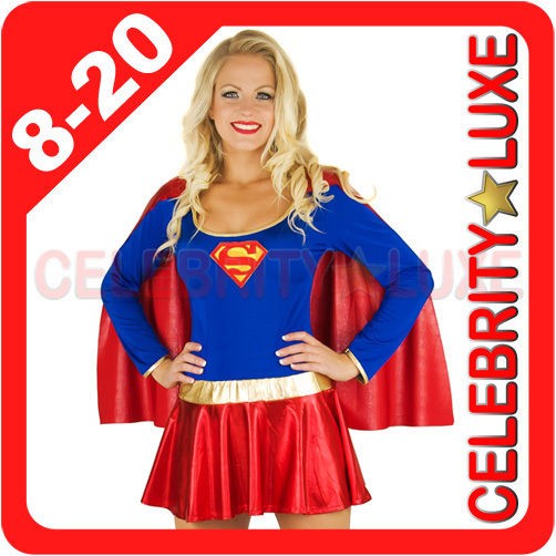 New Ladies Superwoman Super Woman Girl Hero Fancy Dress Up Costume