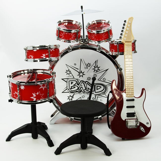 Drum Set Electric Guitar Musical Instruments Toy Educational Playset 