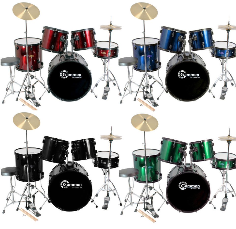 Drum Set 5 PC Complete Adult Set Cymbals Full Size Black New Drum Set