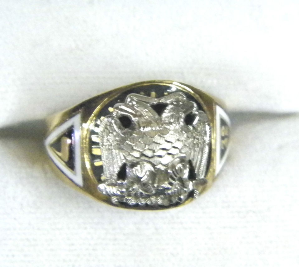 NEW / VINTAGE RING   10K MASONIC 32ND DEGREE SCOTTISH RITE   DOUBLE 