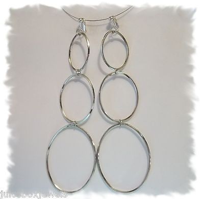 CLIP ON 6.5LONG HUGE Silver tone Dangle Earrings(J402))JUICEBOX 