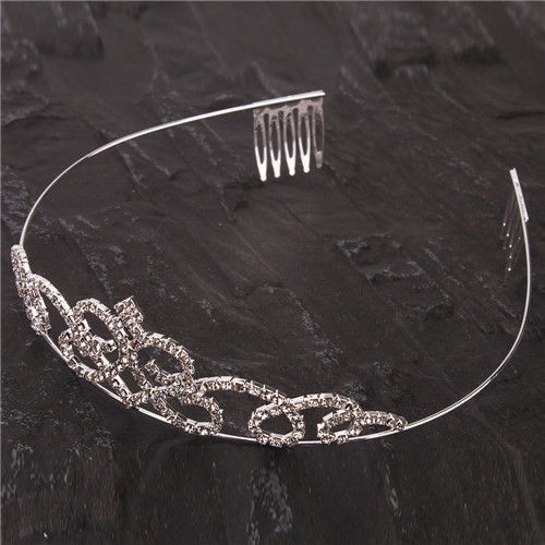 Stylish Rhinestones Princess Crown Headband hair Clip Tiara Wedding 