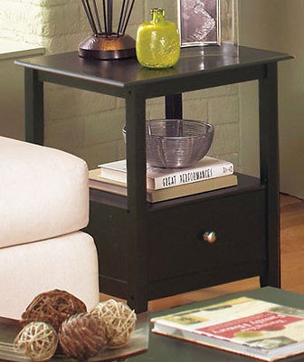 Black Espresso Side End Table with Storage Shelf   Living Room or 