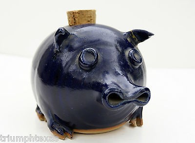   Blue Pottery Stoneware Long Noses Pig Figurine Decanter Drinking