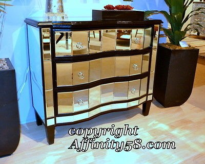 BMC Beveled Mirrored Art Deco 3 Drawer Hall Chest Vanity Dresser 