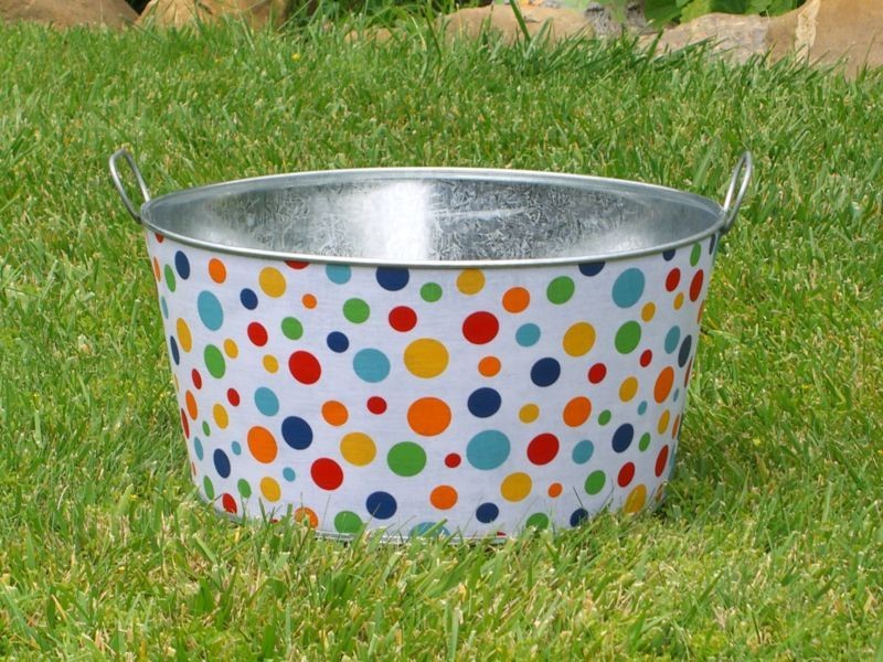 Multi Lolli Polka Dot Round Galvanized Wash Metal Tub