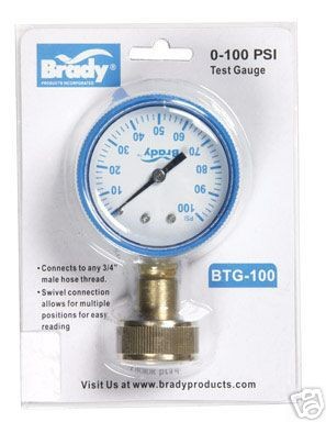 BRADY WATER PRESSURE GAUGE 100 PSI Garden Hose Thread