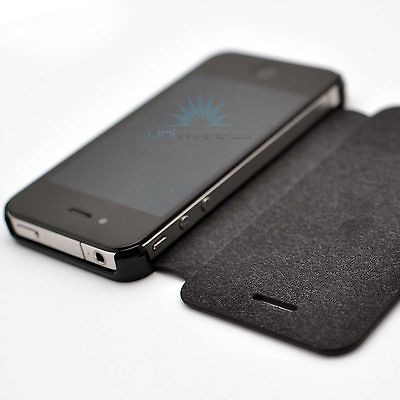 Black Faux Leather Combo Flip Case Cover for Apple iPhone 4 4S 