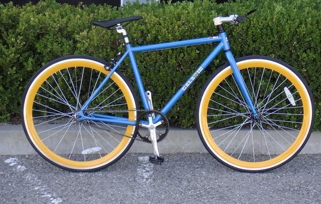 Fixed Gear Bike Fixie Bike Road Bicycle 48cm Blue w Deep 43mm Orange 