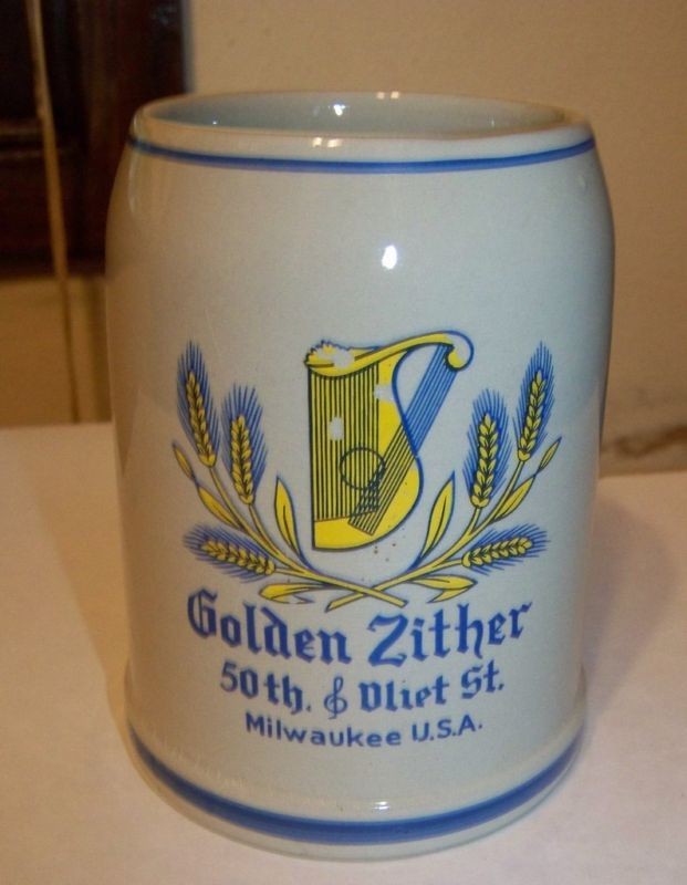 Vintage GOLDEN ZITHER Milwaukee WI advertising stein