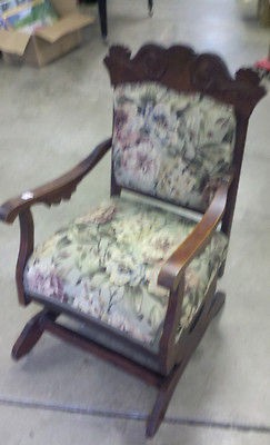 VICTORIAN PLATFORM ROCKER   FLOWER UPHOLSTERED