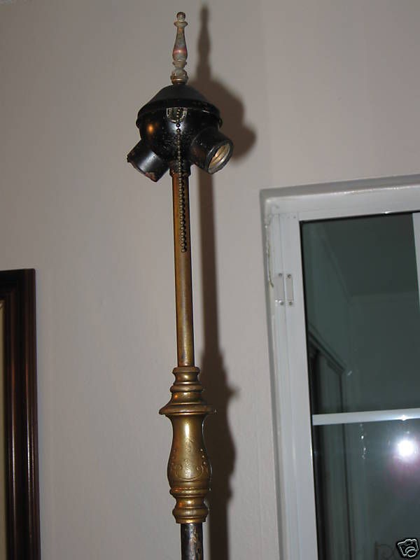 ANTIQUE MISSION FLOOR LAMP HAMMERED IRON AND BRASS