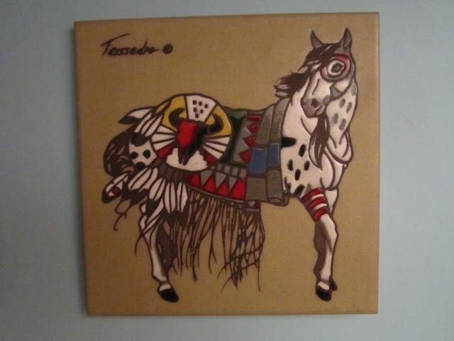 MEXICAN TEISSEDRE LARGE TILE HORSE VINTAGE TILE COASTER TRIVET WALL 