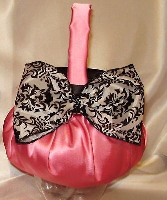 Custom Satin Damask Print Flower Girl Bridal Basket