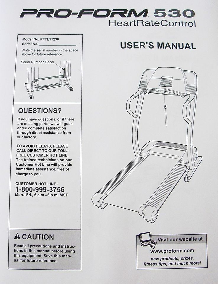 Pro Form  Treadmill Users Manual PFTL51232 Treadmill Parts Belts 