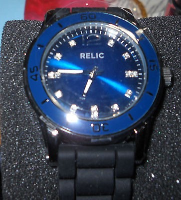 RELIC by FOSSIL BRAND BLACK BAND W/ BLUE DIAL ANALOG WATCH ZR 11922