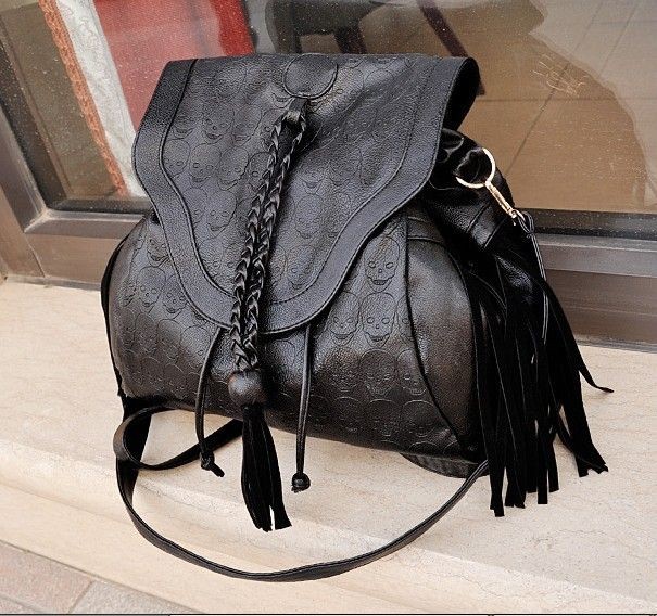   Fashion Vintage Dual use Shoulder Bag backpack Skull Tassel Fringed