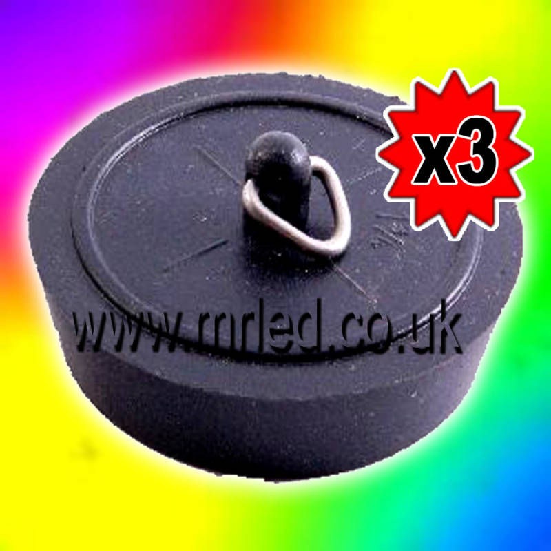 NEW Pack of 3 Black Basin/Sink/Bat​h Plugs   45mm / 1.75