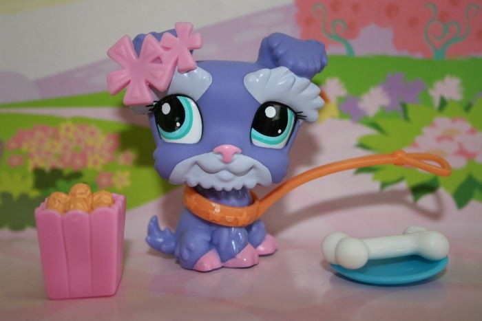 NEW RETIRED LITTLEST PET SHOP PURPLE SCHNAUZER PUPPY DOG #1928 FREE 