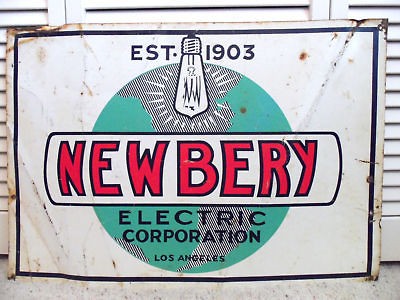 Vintage Newbery Electric Company Los Angeles Metal Sign Light Bulb 