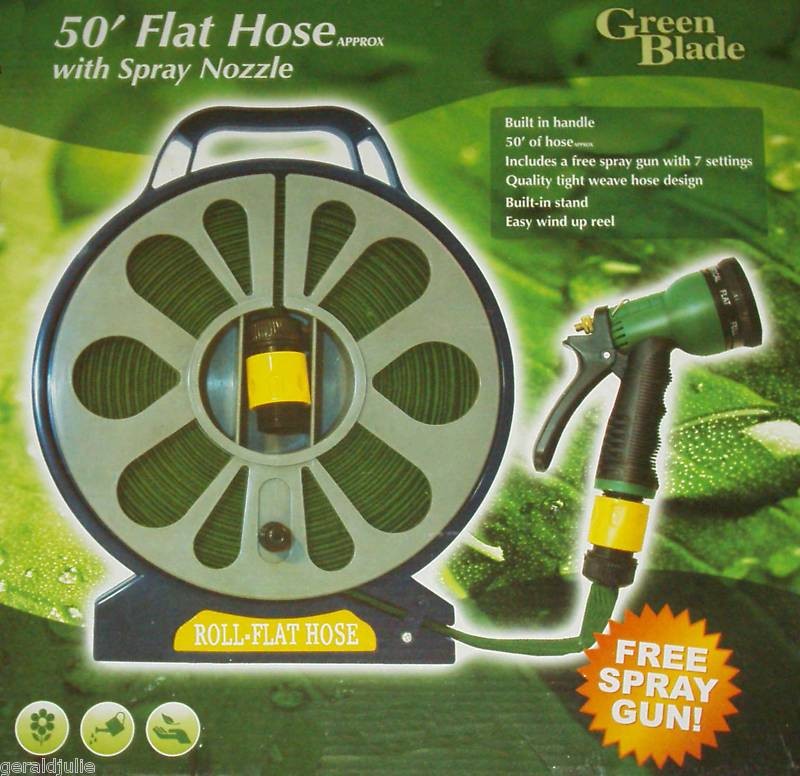 50FT FLAT GARDEN HOSE + SPRAY NOZZLE + FREE SPRAY GUN