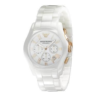 Emporio Armani AR1416 Men Ceramic White Watch Gold Rose Chrono