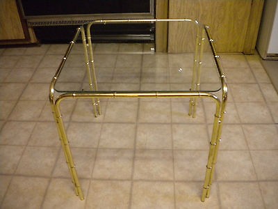 Vintage Hollywood Regency Faux Metal Bamboo, Glass Top End Table, BIN