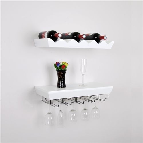   Wall Mounted Bottle Wine Rack Shelf with Glass Holder Set New