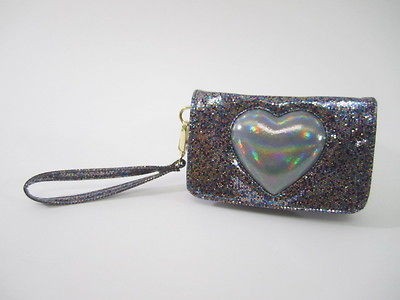   DEUX LUX Confetti Metallic Chubby Hearts Flap Closure Wristlet Clutch