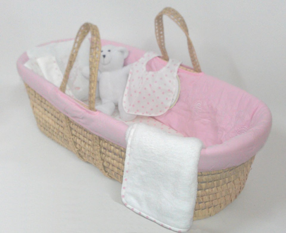 Pink Polka Dot Fleece Moses Basket Gift Set