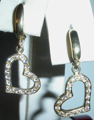   YELLOW GOLD EUROPEAN LOCKING LEVER BACK HEART CZ EARRINGS LEVERBACK