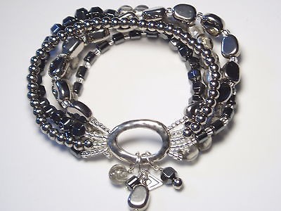 SILPADA STERLING SILVER, HEMATITE AND GLASS BEAD BRACELET B1935 $89