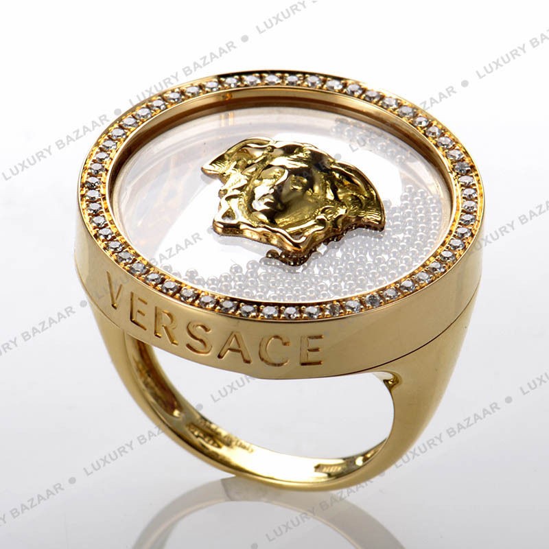 Versace Clear Ring with Gold Balls and Diamonds