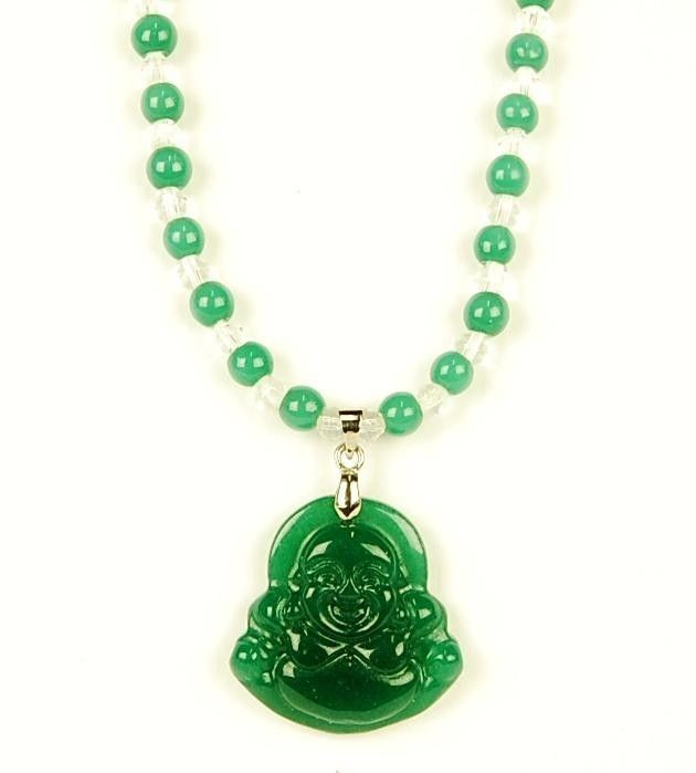 GREEN JADE HAPPY BUDDHA NECKLACE Buddhism Jewelry Accessory Chinese 