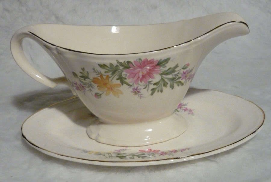 Edwin Knowles Semi Vitreous Floral China Gravy Boat