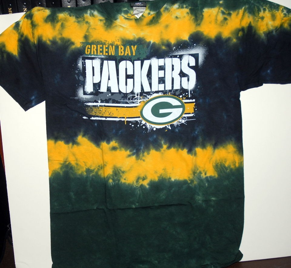 GREEN BAY PACKERS NFL FOOTBALL HORIZONTAL STENCIL TIE DYE T SHIRT 