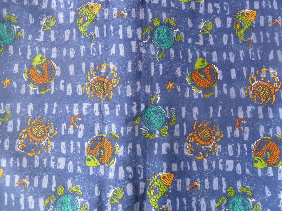 Cone Mills Nautical Sea Life Print Fabric Fish Crab Turtles L 2 yds 