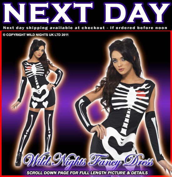 HALLOWEEN FANCY DRESS COSTUME # FEVER GLOW IN THE DARK # SEXY SKELETON