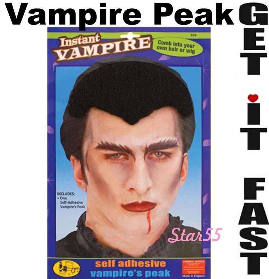 Mens Stick On Vampire Dracula Peak Wig Hair Piece Fancy Dress Costume 