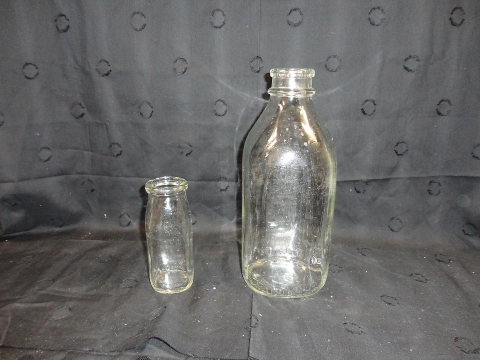   DAIRY MILK BOTTLES LOT OF TWO EARLY 1900S HALF GALLON AND HALF PINT