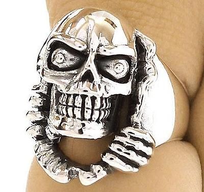   SKULL SKELETON STERLING 925 SILVER RING Sz 10 NEW BIG MENS JEWELRY